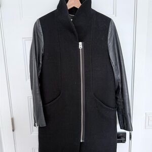 Wilfred Cocoon Coat - Wool and Cashmere Blend with Leather Sleeves